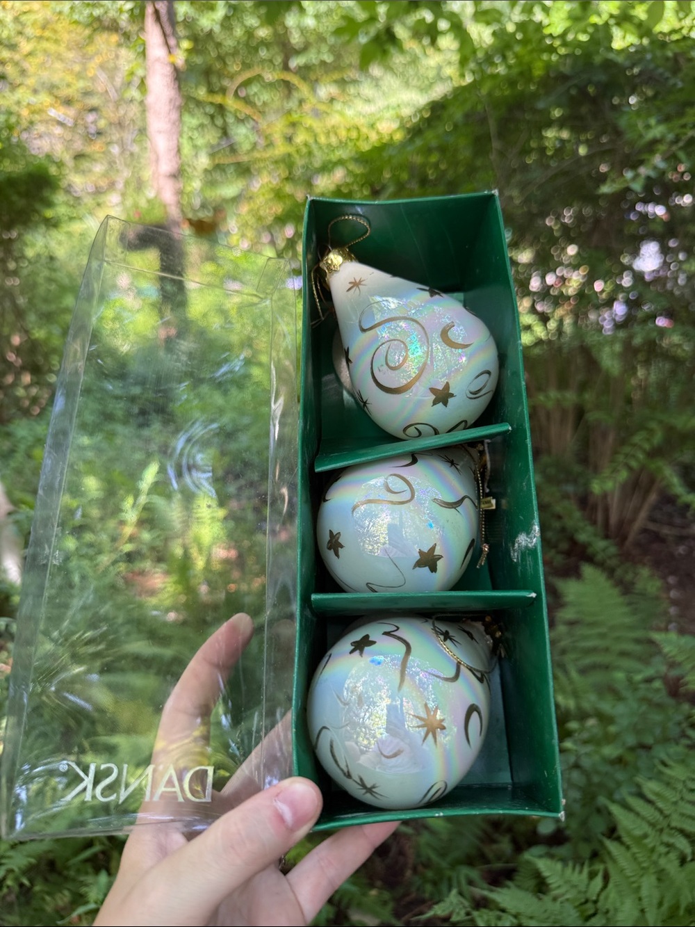 Dansk Iridescent White and Gold Glass Holiday Ornaments - Trio
